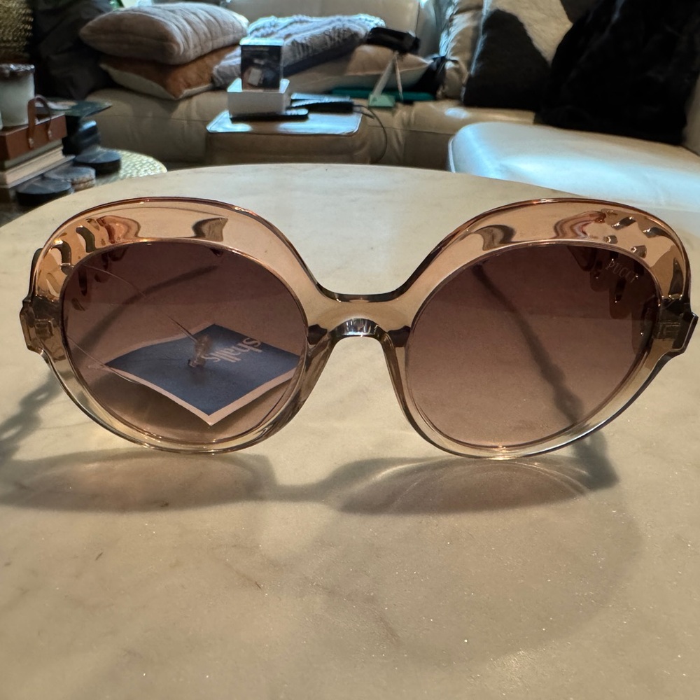 Emilio Pucci EP174 44F Brown Crystal Round Over Size Sunglasses Frame 55-21-140